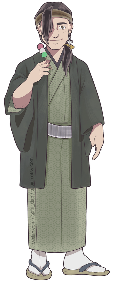 Spot illustration of my original character Kayn wearing a kimono kitsuke. Spot illustration of my original character Kayn wearing a kimono kitsuke.